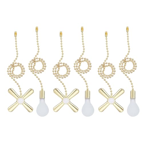 Image of uxcell 13 Inch Ceiling Fan Pull Chain Extender Sets, 6 Pcs Beaded Ball Fan Pull Chain with Decorative Light Bulb and Fan Cord for Ceiling Light Lamp Fans, Gold