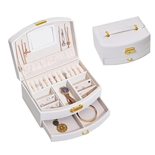 Boîte de rangement de bijoux blanche double couche au design épuré pour commode