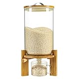 Vuinop Rice Dispenser, Rice Storage Container：Flour and Cereal Container with Airtight Lid and Wooden Stand, Glass Food Storge Container for Kitchen Organization and Pantry Store (8L)