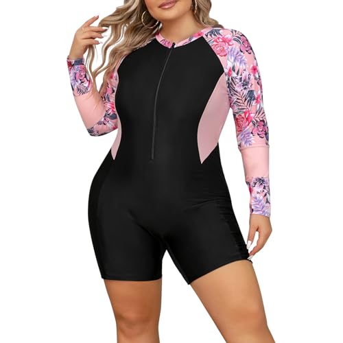 Plus Size Women's Swimming Suit Rash Guard Boyleg One Piece Swimsuit Surfing Bathing Suit