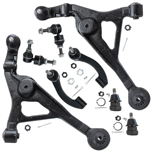 Image of Detroit Axle - Front End kit for 2001-2005 Chrysler Sebring 2001-2006 Dodge Stratus, 2 Lower Control Arms with Ball Joints 2 Upper Ball Joints 2 Outer Tie Rods 2 Sway Bars 2002 2003 2004 Replacement