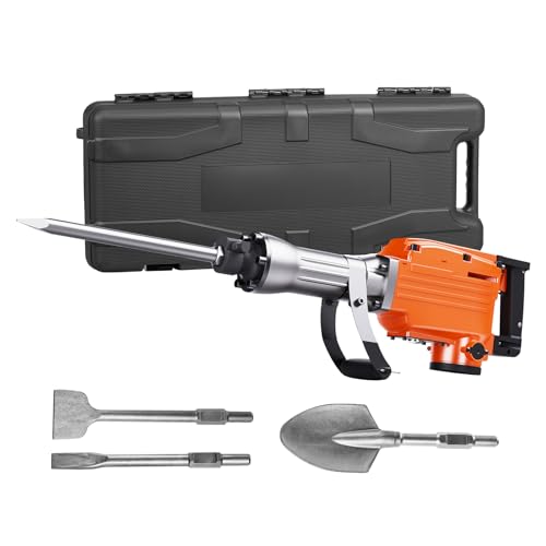 Happybuy 2200W Demolition Jack Hammer, 1400 BPM Concrete Breaker, Heavy Duty Electric, 6pcs Chisel Bits, Gloves, 360° Swiveling Front Handle, Trenching & Breaking Holes