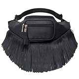 Solene Fringe Waist bag for women with Multi Zipper Pockets - (KL088, Black)
