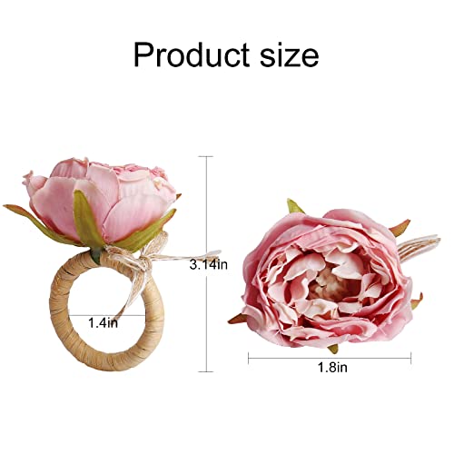 Flower Napkin Rings Set Of 8,Pink Peony Flower Handmade Napkin Holder Rings Table Decorations For Wedding,Fall,Daily Party,Picnics,Banquet,Luncheons,Birthday,Christmas,Valentine's,Thanksgiving #TOP5
