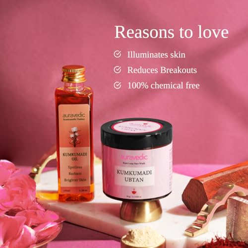 Image of Auravedic Kumkumadi face oil Kumkumadi Tailam for glowing & Kumkumadi oil Ubtan Face pack powder organic kumkum powder Ubtan face wash Combo- 100 ml & 60 gm