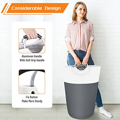 Image of BlissTotes Laundry Basket, Laundry Hamper, Collapsible Laundry Baskets, Dirty Clothes Hamper, Waterproof Laundry Basket with Foam Protected Aluminum Handles for College Dorm, Family 90L (Gray) | Collapsible Dirty Clothes Hamper, Foldable Laundry Bag for Dorm, Waterproof Fabric, Padded Aluminum Handles