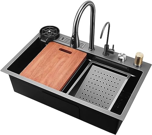Évier de cuisine à cuve unique en inox noir avec robinet complet - 2