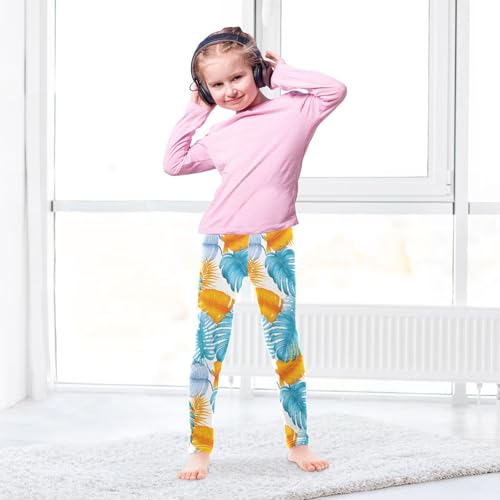 ALAZA Girls' Leggings Children's Yoga Pants Skinny Printed Dance Blue Palm Tree Blue Comfortable 4T3