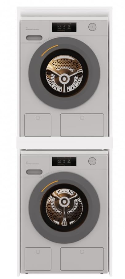 BDW - Armadietto per lavatrice e asciugatrice Pola Twin, 180 x 64 x 64 cm, mobile alto per bagno, mobili da bagno, asciugatrice, bianco