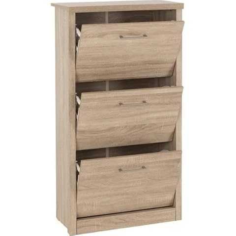 Lisbon Modern 3 Drawers Shoe Cabinet Shoe Storage Organizer Pull Down (Light Oak Effect Veneer) Cover