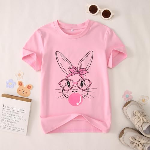 Image of CM C&M WODRO Kids Girl Easter Shirt Cute Bunny Glasses T-Shirt Short Sleeve Funny Happy Easter Rabbit Graphic Tees Tops