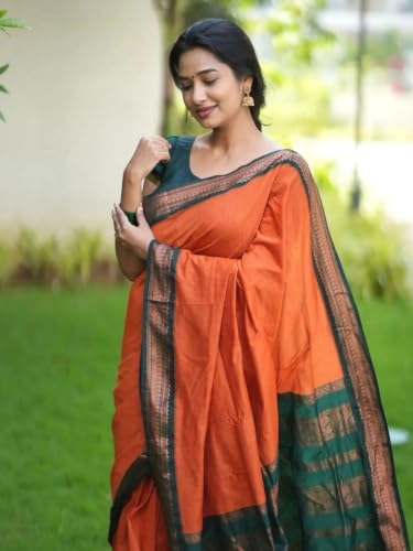 Image of Pure Kalyani Cotton Saree | Zari Border & Blouse Piece - Lata Gadwal Design | Traditional Saree