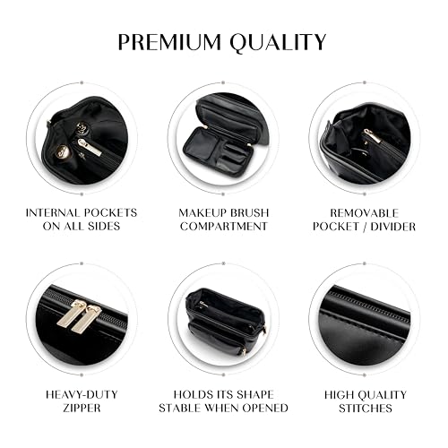 Travel Makeup Bag with Brush Compartment, Large Capacity Cosmetic Case, PU Leather Toiletry Bag, Open Flat Cosmetic Storage, Beauty Organizer for Women3