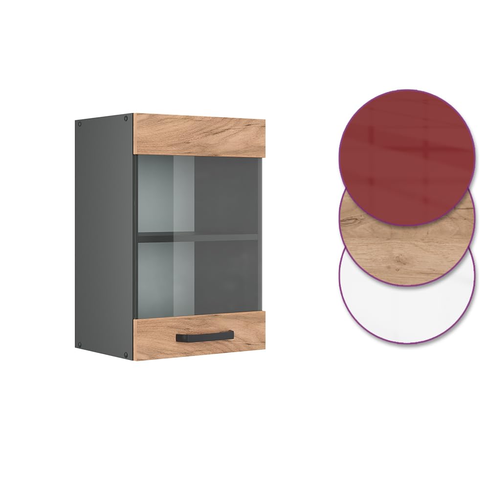 Vicco Mobile da cucina in vetro R-Line, Rovere dorato, 40 cm, per la libera combinazione all'interno di sistemi cucina modulari