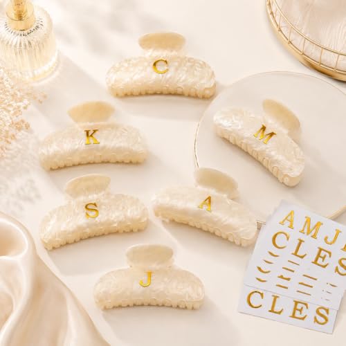 Pinzas para el cabello Iniciales para mujeres y adolescentes – 6 piezas de pinzas de garra lindas de 4'' con pegatinas de letras doradas, accesorios de cabello estéticos personalizados, regalo para graduación, cumpleaños, damas de honor miniatura 7