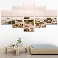 SIGNWIN 5 Panel Canvas Wall Art Modern Art Beach Dramatic Island Landscape Multicolor Photography for Home Decorations Ready to Hang - 60