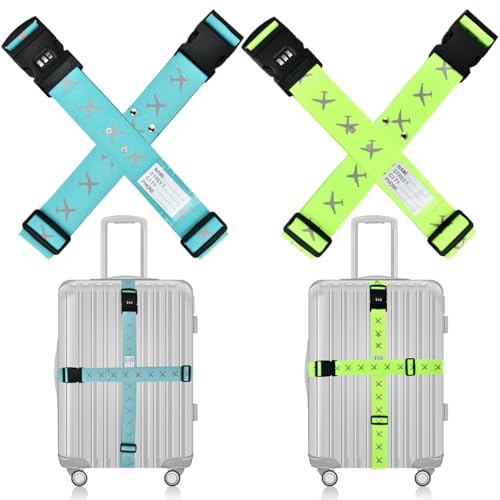 4 Piezas Correa de Equipaje Correas para Equipaje Ajustable Cinta,Cinta para Maletas de Viaje,Correas de Equipaje Duraderas,Correas para los Bolsos,Correa para la Maleta Azul Lago+Verde Fluorescente