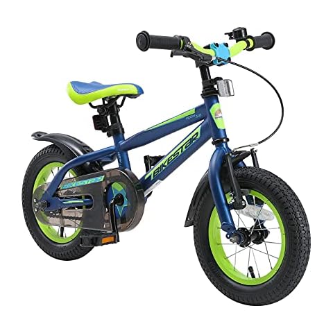 BIKESTAR® Premium Safety Sport Kids Bike Bicycle for Kids age 3 - 4 year old children | 12 Inch Mountain Bike Edition for boys and girls | Blue & Green Cover