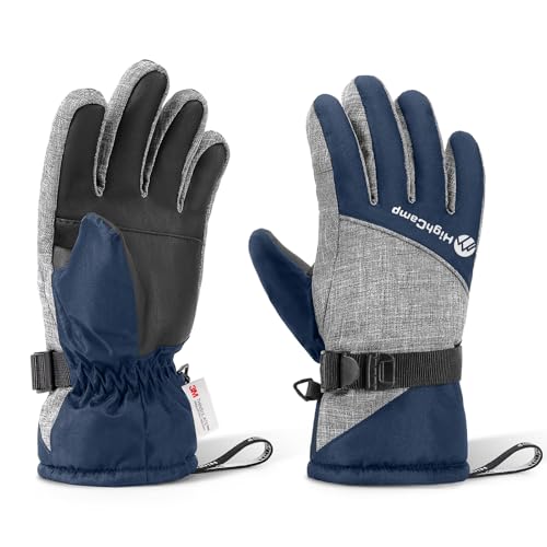 HIGHCAMP Kids Waterproof Winter Gloves 3M Thinsulate with Reflector for Boys Girls Snow Ski Riding Navy,XL(10-12Y)