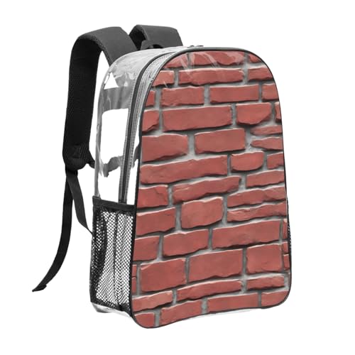 Brick Red Stone Print Work Travel Stadium Events Transparent Backpack PVC Clear Bag Large Side Pockets3