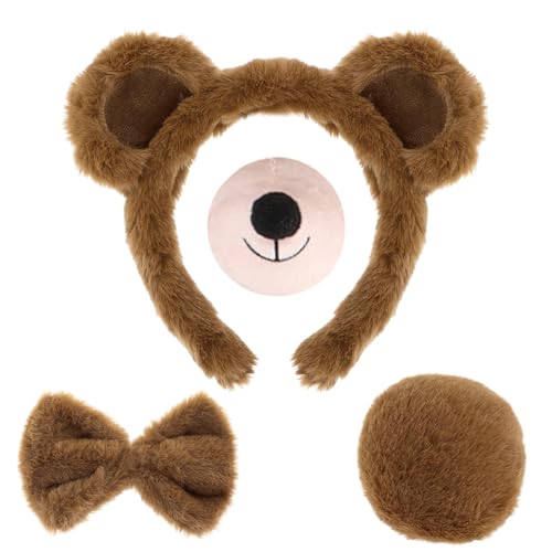 Urso disfarce acessórios Set, acessórios disfarce urso, disfarce urso bandana, carnaval urso fantasia, acessórios disfarce urso, Halloween orelhas urso, Nose, Tail, nó de gravata costume Set