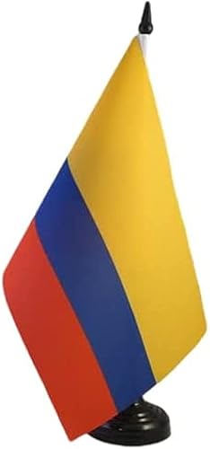 Bandera Colombia de AZ BANDERA Colombia, 5 x 8 pulgadas, bandera de escritorio colombiana, 8.3 x 5.5in, barra y base de plástico negro