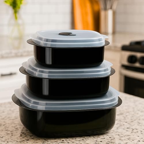 Image of Calypso Basics by Reston Lloyd 6-Piece Microwave Cookware, Steamer and Storage Set, Black