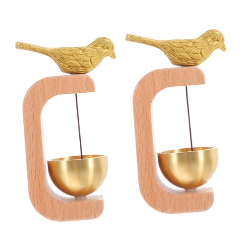 Toyvian 2個磁式真鍮製ドアベル 木製エントランスチャイム 店舗 家用玄関ベル 簡単取付 多用途装飾用ドアチャイム