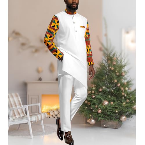 African Dashiki Suit for Men Shirt and Pants Nigerian Kente Outfit 2 Piece Set Wedding Attire Clothing2