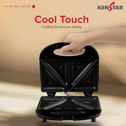 Image of Kenstar SNACKY 750W Sandwich Maker | Non-Stick 2-Slice Grill Plates | Cool-Touch Body & Auto Cut-Off | Black