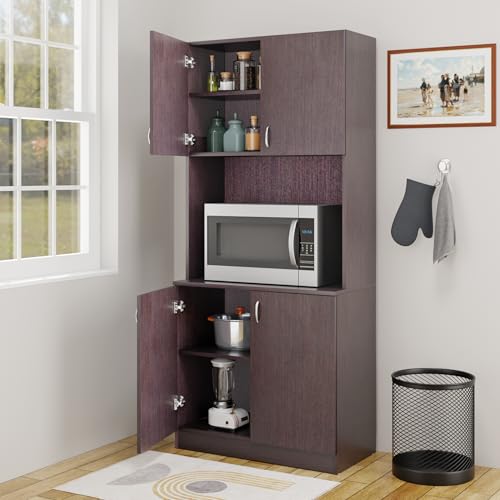 Image of VIKI Furniture | Kitchen Cabinet - 5 Tier Unit with Doors & Open Shelves, Organizer for Kitchen, Bedroom, Hallway & Living Room (Dark Wenge - 40D x 80W x 180H cm) | 1 Year Warranty