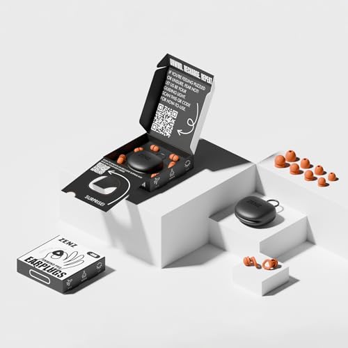Image of Zenz Unwind Pro Ear Plugs for Sleeping, Soft Silicone Reusable Earplugs for Snoring, Yoga, Reading & Travel, 35dB Noise Reduction, 4 Sizes XS /S /M /L, Secure Fit with Case (Blaze Orange, One Size)