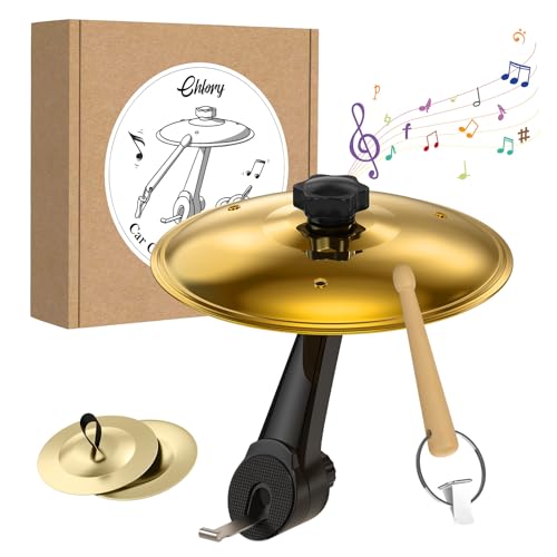 Car Cymbal Air Vent Mini Drum Crash Cymbal Set With Mini Drum Stick & 2 Thumb Cymbals Compact and Durable Car Accessory Compatible with Most Vehicles (Gold)
