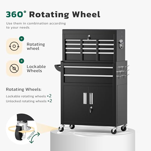 Greenvelly-8-Drawer-Rolling-Tool-Chest-Pre-Assembled-2-in-1-Detachable-Metal-Tool-Box-with-Wheels-Lockable-Steel-Tool-Chest-with-Drawer-Liners-Side-Hooks-for-Garage-Workshop-Repair-Room-Black