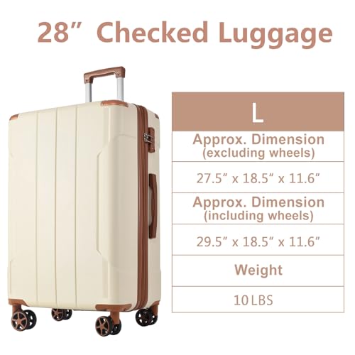 28''Hardshell Luggage with TSA Lock, Lightweight and Durable ABS Suitcase with Double Wheels, Expandable Checked Luggage, Single Travel Suitcase, Beige3