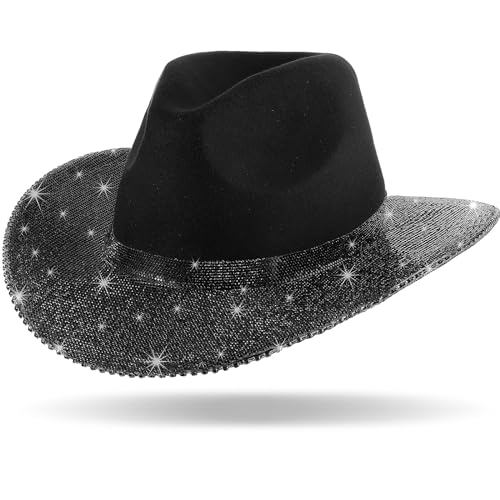 Image of Hercicy Rhinestone Cowboy Hat with Diamond Fringe CowHat for Cosplay Wedding circumference between 21.5 and 23.5 inches