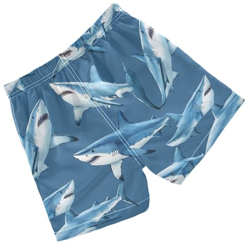 Pigsaly Boys' Swim Board Shorts Blue Angry White Shark Boy's Swim Trunks Kids Swimwear 4T2