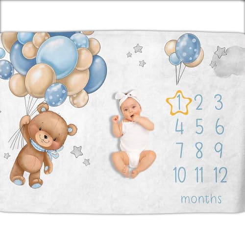 Image of OLIVE OLIVIA Personalized Monthly Baby Milestone Blanket, Baby Months Blanket, Perfect Custom Newborn Gifts,30 inchx40 inch