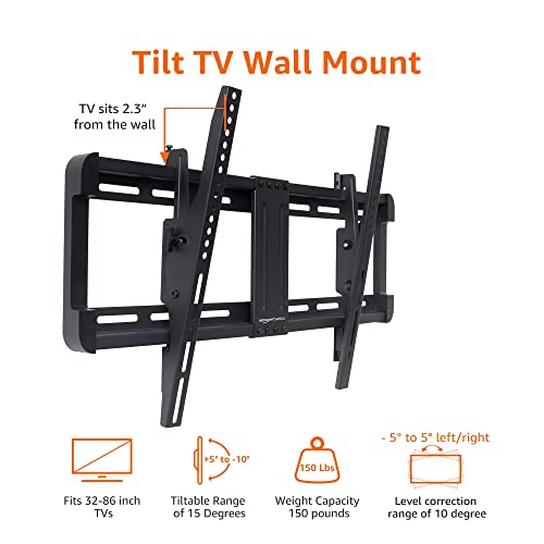 Amazon Basics Tilt Tv Wall Mount With Horizontal Post Installation Leveling For 32-Inch To 86-Inch Tvs, Black #TOP1