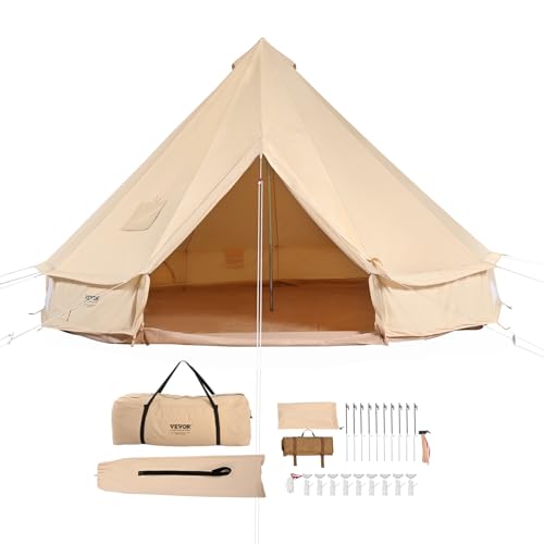 VEVOR Canvas Bell Tent, 4 Seasons 3 m/9.8ft Yurt Tent, Canvas Tent for Camping with Stove Jack, Family Camping Outdoor Hunting Party