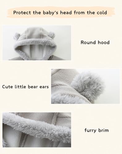 Cute Baby Bear Fleece Jumpsuit Girls Boys Warm Hooded Coverall Romper Newborn Fluffy Outerwear Snowsuit4
