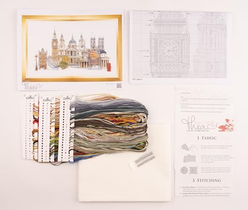 Image of Thea Gouverneur - Counted Cross Stitch Kit - London - Aida - 18 Count - Embroidery Kit for Adults - DMC Embroidery Threads and Other Cross Stitch Supplies Included - 470A