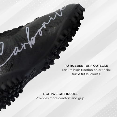 Image of NIVIA Carbonite 7.0 Kids Football Turf Shoe, Synthetic Leather Upper, PU Rubber Turf Outsole, Lightweight Insole & Durable Design for Young Football Champions (Black, UK12)