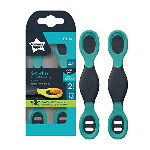 Tommee-Tippee-Smushee-First-Self-Feeding-Weaning-Spoons-Chunky-Handles-Reversible-Grips-Food-Easily-4m-Pack-of-2