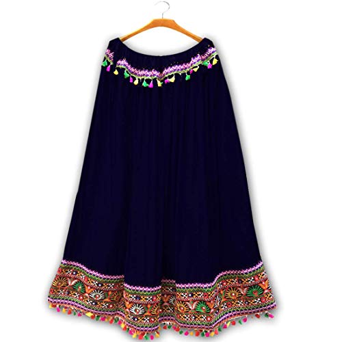 DIAMO Kutchi Embroidered Border Ethnic Gujarati Style Cotton Rayon Long Skirt/Chaniya