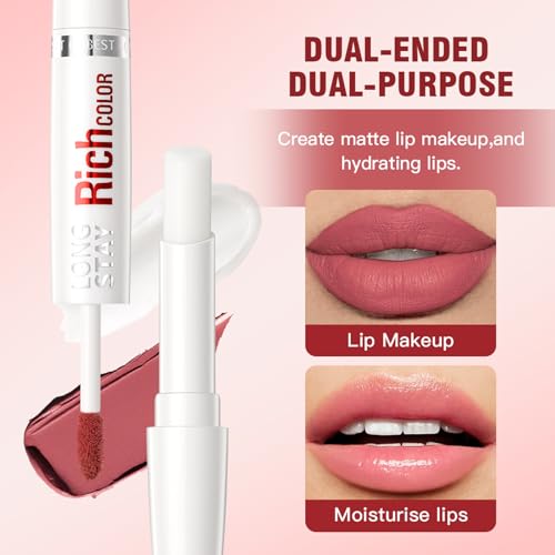 2-Step Liquid Lipstick Makeup, 5pcs Highly Pigmented Color with Moisturizing Balm, Long Lasting & Kiss-proof & Smudge-proof - Image 3