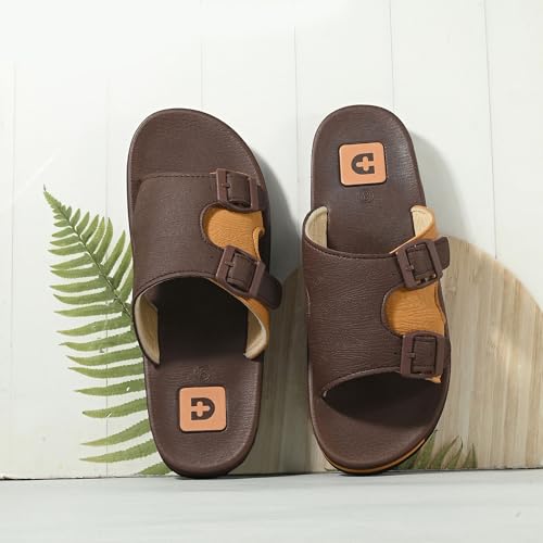 Image of DOCTOR HEALTH SUPER SOFT Men Comfortable Double Strap Slippers with Adjustable Buckles, Cushioned Footbed and Anti Slip Sole, Casual Everyday Wear Sliders for Indoor and Outdoor Use