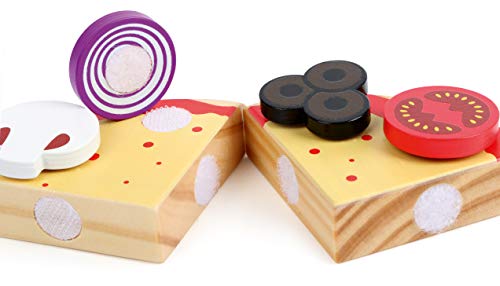 Image of Small foot wooden toys - Pizza Oven Playset 25 Pieces - Includes Pizza Slices, Pan, Cutter, Play Food: Tomatoes, Onions, Mushrooms, Bacon, Olives - Encourages Imaginative Play in Boys & Girls Ages 3+