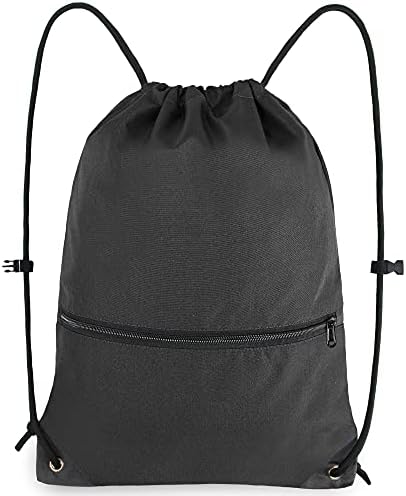 BeeGreen Drawstring Backpack Gym Sports Bag with Front Zipper Pocket and Inner Pocket Large 18.5″L x 13.8″W Cinch Sack