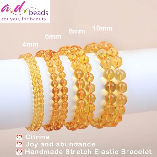 AD Beads Handmade Gemstone Stretch Elastic Bracelet Crystal Healing Reiki Nature's Beauty and Spiritual Essence Unisex (4mm, Citrine (Joy and abundance))2
